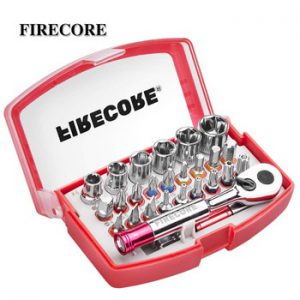 FIRECORE 26Pcs 1/4" Ratchet Wrench And Screwdriver Bit Set Slotted Hex Torx Bits Mini Rachet Spanner And Screw Driver Bit Kit