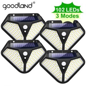 Goodland 102 100 LED Solar Light Outdoor Solar Lamp Powered Sunlight 3 Modes PIR Motion Sensor for Garden Decoration Wall Street