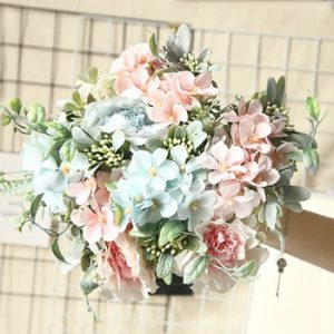 Artificial Flowers Hydrangea Silk Bouquet for Decoration Camellia Artificial Peony Rose Wedding Home DIY Decor Fake Flower White