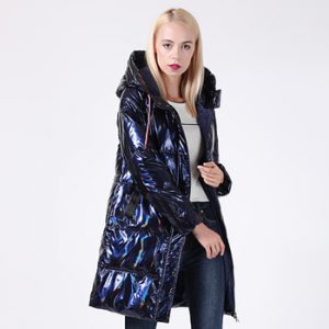 2020 Winter Jacket Women Silver Holographic Glitter Plus Size Hooded Long Women's Winter Coat Hooded Thick Down Jackets Parka