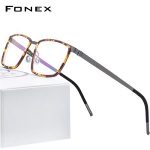 FONEX Acetate Alloy Eye Glasses Frames for Men Square Myopia Optical Prescription Eyeglasses Frames 2020 Screwless Eyewear 98629