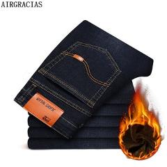 AIRGRACIAS Men winter Warm Jeans High Quality Famous Brand Winter Denim Jeans Thicken Fleece Men Jeans Long Trouser 28-44