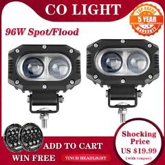 CO LIGHT 4" 96W Super Bright Offroad LED Work Light Bar Spot Flood Beam DRL 4x4 LED Light ATV LED Bar For Lada 4WD Truck Car SUV