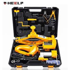 E-HEELP 12V 3 in 1 Car Electric Jack Lifting Set Built-in Flash LED Light with Impact Wrench & Air pump Car Jacks A02