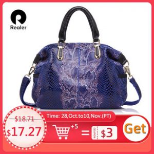 REALER women genuine leather bag handbag fashion large capacity shoulder bags female serpentine pattern leather tote bag 2020