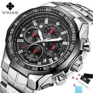 WWOOR Watches Men Top Brand Luxury Black Sports Chronograph Clock Man Fashion Big Dial Quartz Wrist Watch Relogio Masculino 2020