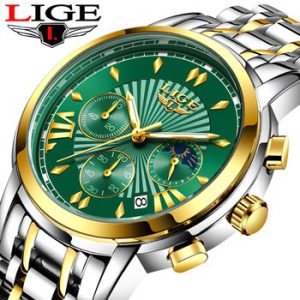 2020 LIGE Watch men Fashion Quartz Sport Watches Men Full Steel Military Clock Waterproof Gold men's Watch Relogio Masculino+Box