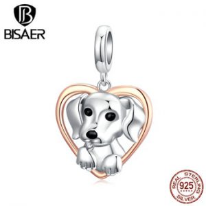 BISAER 2020 New 925 Sterling Silver Cute Dog Beads Charms fit Bracelets Bangles & Necklace Silver 925 Jewelry Making ECC1611