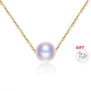 XF800 Fine Jewelry AU750 18K Yellow Pendant Necklace 100% Natural Pearl Chokers Necklace Round Shape Best Gift For Lover N03