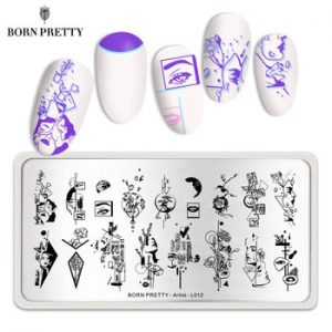 BORN PRETTY Nail Plates for Stamping Gel Geometry Flower Stamping Lines Image Nail Template Stencil Tool for Nail Art Designs