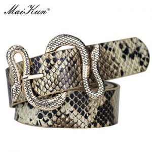 Maikun Belts for Women Snake Shape Pin Buckle Belt High Quality Leather Women Belt