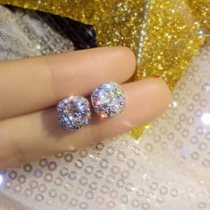 YANHUI Silver 925 Earrings Small Lab Diamond Stud Earrings for Women Girls Silver 925 Jewelry Wedding Accessories YE064