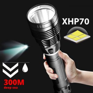 Super bright XHP70 Diving Flashlight IPX8 highest waterproof rating Professional dive light Powered by 26650 battery hand rope