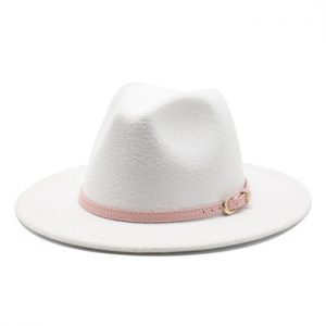 56-60cm White/BlackWide Brim Fedora Hat Women Men Imitation Wool Felt Hats with Metal Chain Decor Panama Jazz Chapeau hat