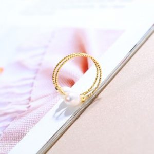 DAIMI Pearl Ring Double Model 5-6mm Natural Freshwater Pearl Rings For Women Adjustable