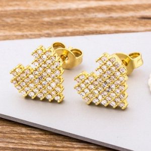 Hot Sale Trendy Copper Zirconia Heart Earrings Gold Stud CZ Crystal  Jewelry for Women Love Wedding Party Birthday Romantic Gift