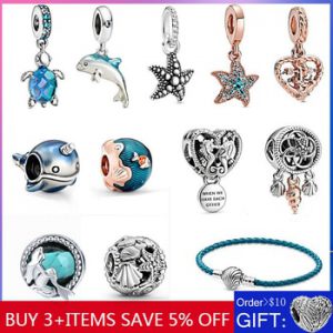 925 Sterling Silver Women Jewelry Ocean Series Turtle Charm Starfish Beads Fit 3mm Bracelet DIY Pendant 2020 Summer Hot Sale