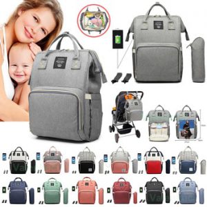 Lequeen Baby Diaper Bag with USB Interface Large Waterproof Nappy Bag Kits Mummy Maternity Travel Backpack Nursing Bag with Hook