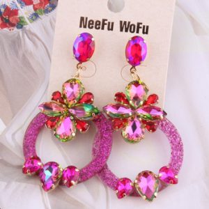 NeeFu WoFu Drop Resin Earrings glass Crystal Earring Big Earring Large Long Brinco Ear Wedding jewelry Oorbellen Christmas Gift