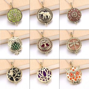 Tree Of Life Bronze Aroma Box Diffuser Necklace Magnetic Aromatherapy Essential Oil Diffuser Perfume Box Locket Pendant Jewelry