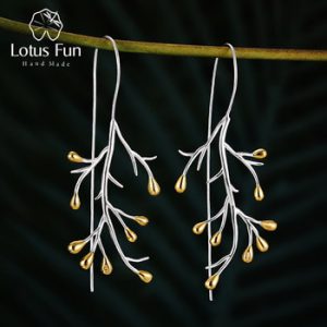 Lotus Fun Real 925 Sterling Silver Earrings Creative Fine Jewelry Statement Tree Fashion Drop Earrings for Women Christmas Gift