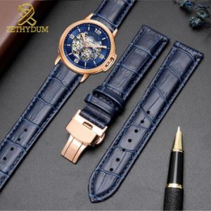 Genuine leather bracelet dark blue color watch strap Butterfly Clasp watchband  sized in 12 14 16 18 20 21 22mm 23mm watch band