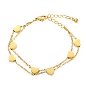 New Beauty And Elegance Double Chain Seven Hearts Gold Color Bracelet For Woman Titanium Steel Bracelet Jewelry Woman Gift