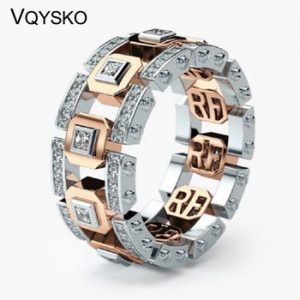 Fashion Lovers Howllow Crystal Rings With Two Color Plated Copper Technology Women Accessories Jewelry Ring For Party