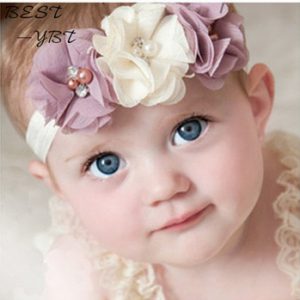 24Clrs New Fashion Hot children kids Baby girls pearl diamond 3 flowers Headband Headwear Hair Band Head Piece Accessories