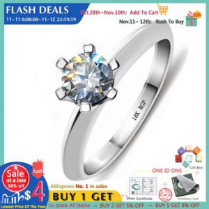 YANHUI With Certificate 925 Silver Ring Solitaire 1 Carat Zirconia Diamond Rings Pure 18K Gold Pt Wedding Band Women Gift R018