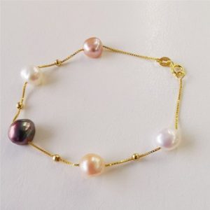 DMBFP262 Natural Freshwater Pearl Bracelet Silver 925 Jewelry Black/White/Pink/Purple Baroque Pearl Bracelets For Women