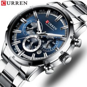 CURREN Top Brand Military Quartz Watches Silver Clock Mens Quartz Stainless Steel Chronograph Watch for Men Casual Sporty Watch