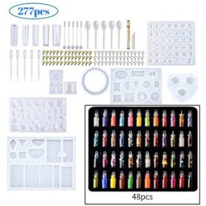 277 Pcs Silicone Resin Casting Molds Set For Jewelry Making DIY Tools Uv Epoxy Resin Molds With 48 Colors Flash Sequin Powder