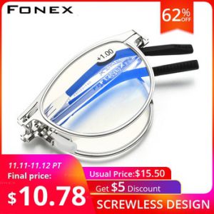 FONEX Anti Blue Blocking Folding Reading Glasses Men Women 2020 Presbyopia Hyperopia Diopter Screwless Foldable Eyeglasses LH013