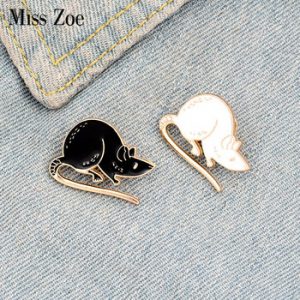 Black White Rats Enamel Pin Custom Mouse Brooches Animal Badge Bag Shirt Lapel Pin Buckle Simple Jewelry Gift for Friends