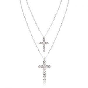 2020 New Trendy Layered Necklace for Women Silver Color Chain Clear Glass Stone Cross Pendant Necklace Wedding Party Fashion