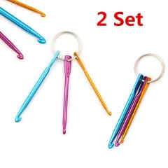 2 Set Mini Useful Aluminum Keychain Crochet Hooks DIY Multicolour Crafts Tools Knitting Needles