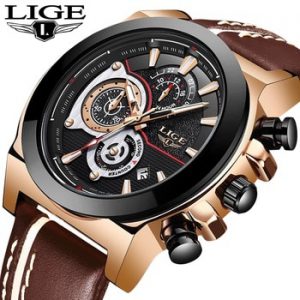 LIGE Mens Watches Top Luxury Brand Waterproof Sport Wristwatch Chronograph Quartz Military Leather Watch Men Relogio Masculino