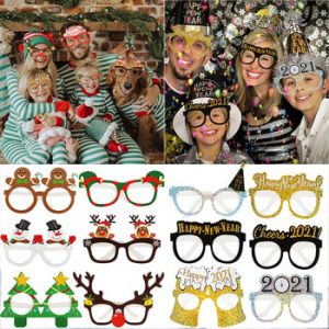 9/12pcs Christmas Glasses Santa Claus 2021 new year eve Party Paper glasses frame photo props 2020 Christmas Decoration For Home