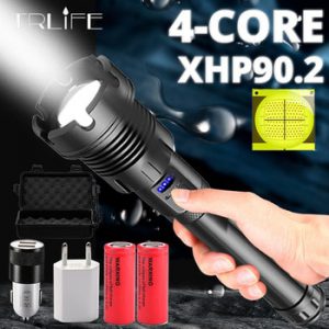 Super Bright Xlamp XHP90.2 LED Flashlight 4 core-quad LED XHP70 Lanterna USB Zoom Light With COB Light Camping Waterproof Torch