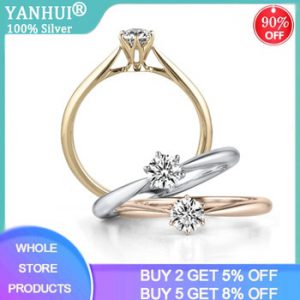 YANHUI Authentic 925 Sterling Silver Rings Round Zirconia Diamond Finger Rings for Women Wedding Original Silver Jewelry JZ040