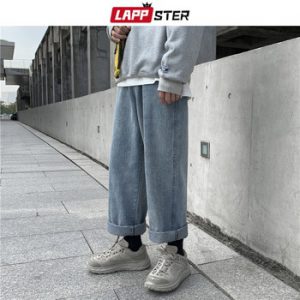 LAPPSTER Men Streetwear Wide Leg Blue Jeans Harem Pants 2020 Denim Men Korean Fashions Black Jeans High Waist Designer Clothes