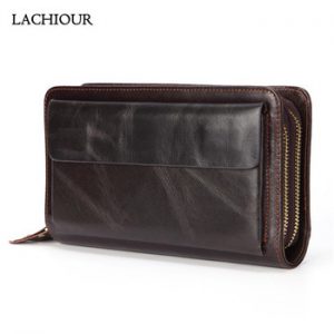 Lachiour Men Genuine Leather Hand Clutch Wallet Fashion Male Long Business Purse Coin Men's Black Handy Bag Wallet for Phone