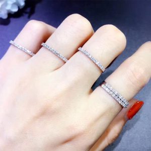 Hot Sale Genuine 18K white gold pave Diamond Ring Fine Jewelry Simple Round Thin Rings for Women Element Ring gift