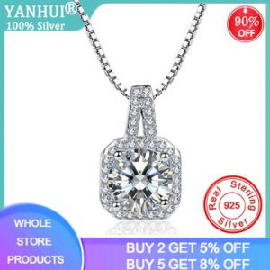 Genuine 925 Solid Silver Super Shining Square Design Cubic Zircon Pendant Necklaces For Women Bridal Wedding Silver 925 Jewelry