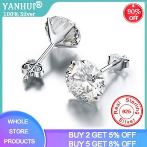 YANHUI Classic 925 Sterling Silver Cubic Zirconia Stud Earrings Small CZ Crystal Women Earrings For Wedding Party Mens Earrings