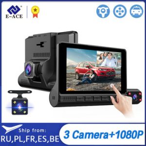 E-ACE 3 Cameras Lens 4.0 Inch Touch Screen Car Dvr  Video Recorder FHD 1080P Auto Dash Camera support Rear view Camera