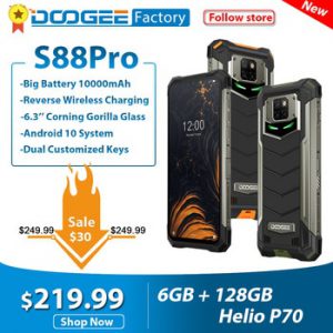 DOOGEE S88 Pro IP68/IP69K Rugged Mobile Phone 10000mAh 6.3'' FHD+ Smartphone Helio P70 Octa Core 6GB 128GB Android 10 Telephones