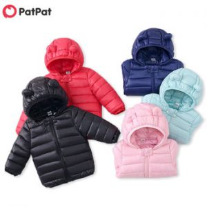 PatPat 2020 New Autumn and Winter Baby Toddler Stylish 3D Ear Print Solid Hooded Down Coat for Baby Boy and Girl Coat Clothing