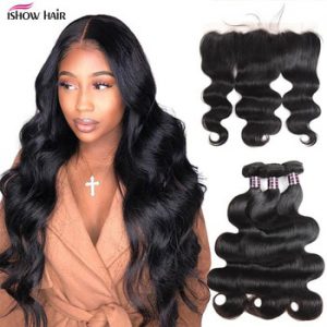 Ishow Transparent Lace Frontal with Bundles Body Wave Bundles with Frontal Malaysian Human Hair 3 Bundles with Frontal Closure